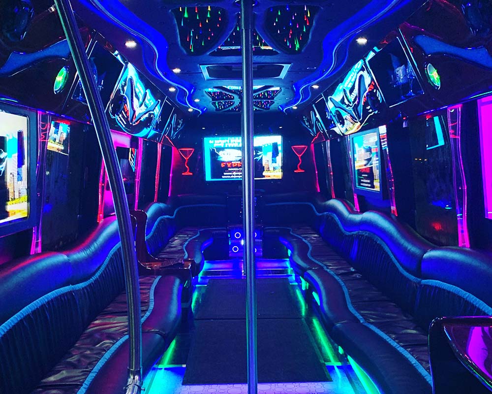 40 passenger limo bus stretch limo O’hare Limo Service and Party Bus Rental il